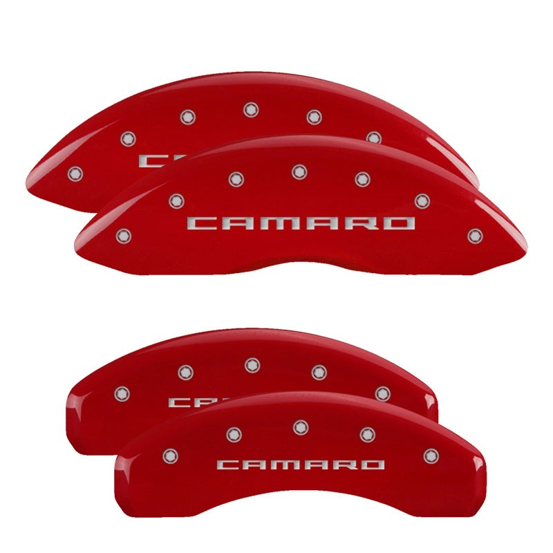 MGP, MGP 4 Caliper Covers Engraved Front & Rear Gen 5/Camaro Red finish silver ch