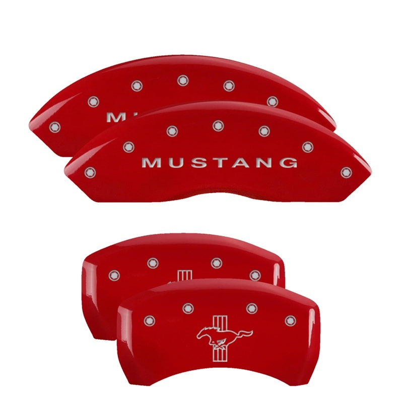 MGP, MGP 4 Caliper Covers Graved Front Mustang Engraved Rear Bar & Pony Red finish silver ch