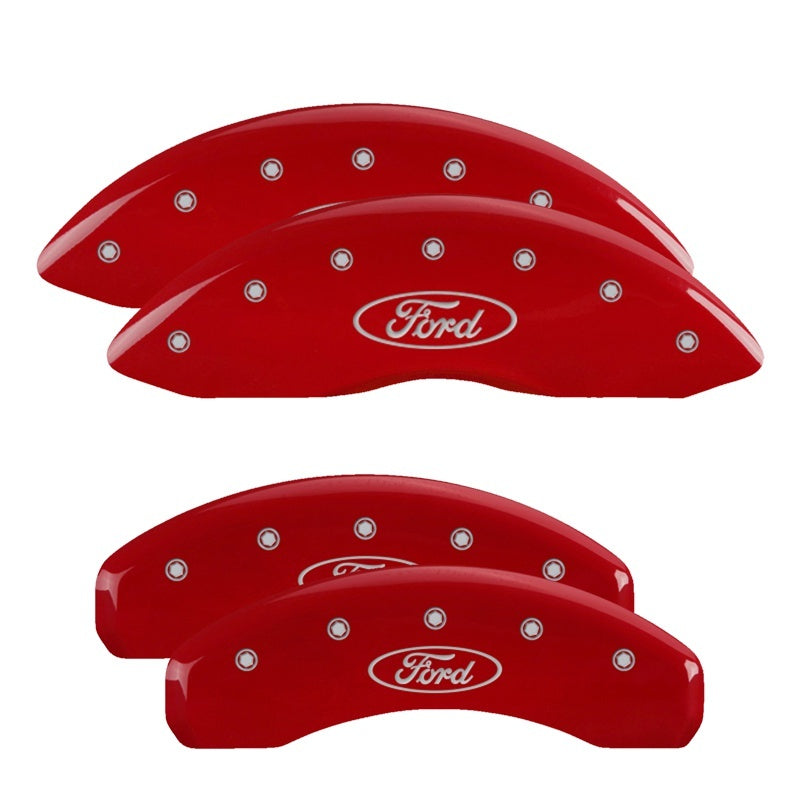 MGP, MGP 4 Caliper Covers Logo ovale gravé avant et arrière/Ford Red finish silver ch