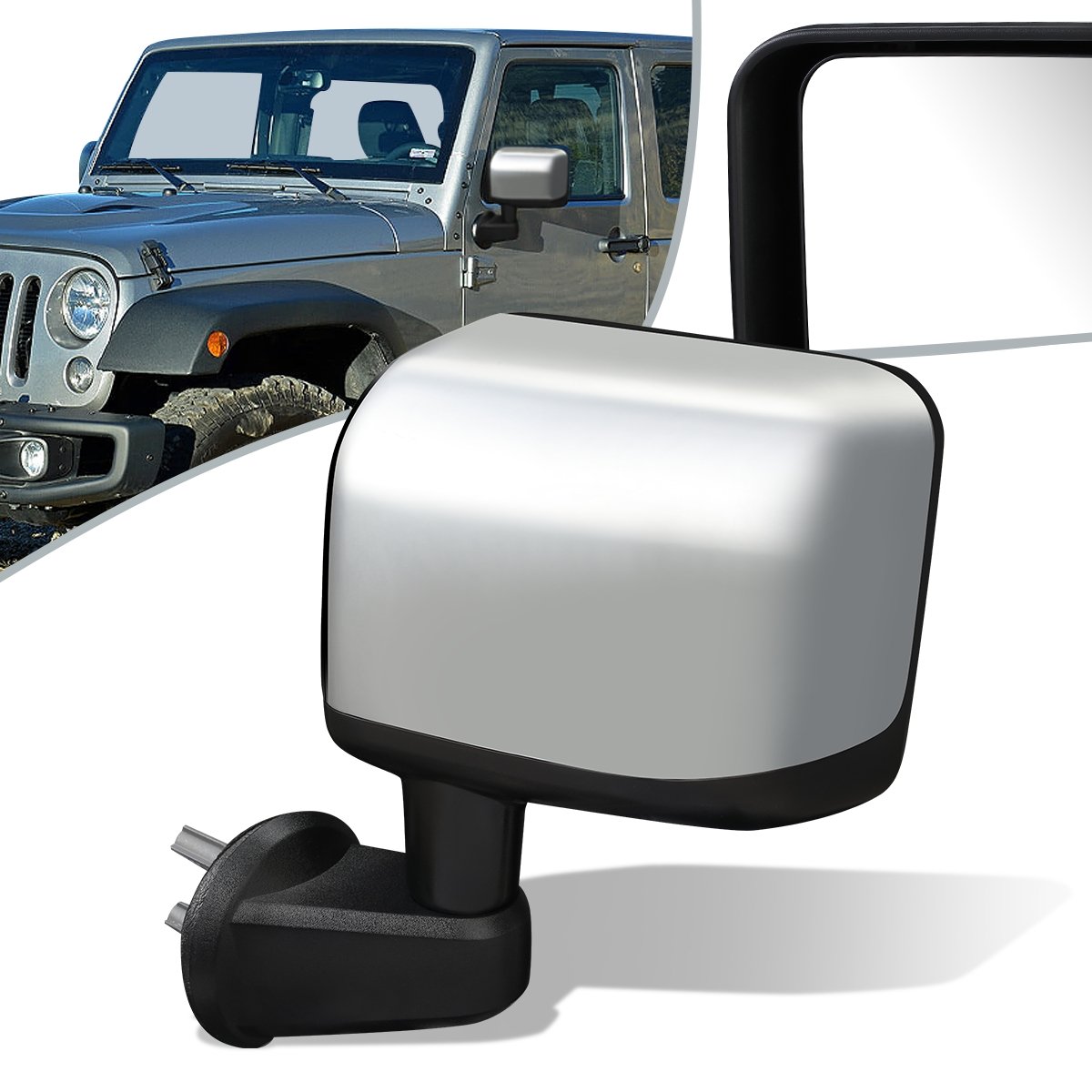 CAAP, Rétroviseur chauffant chromé (gauche) 15-18 Jeep Wrangler JK